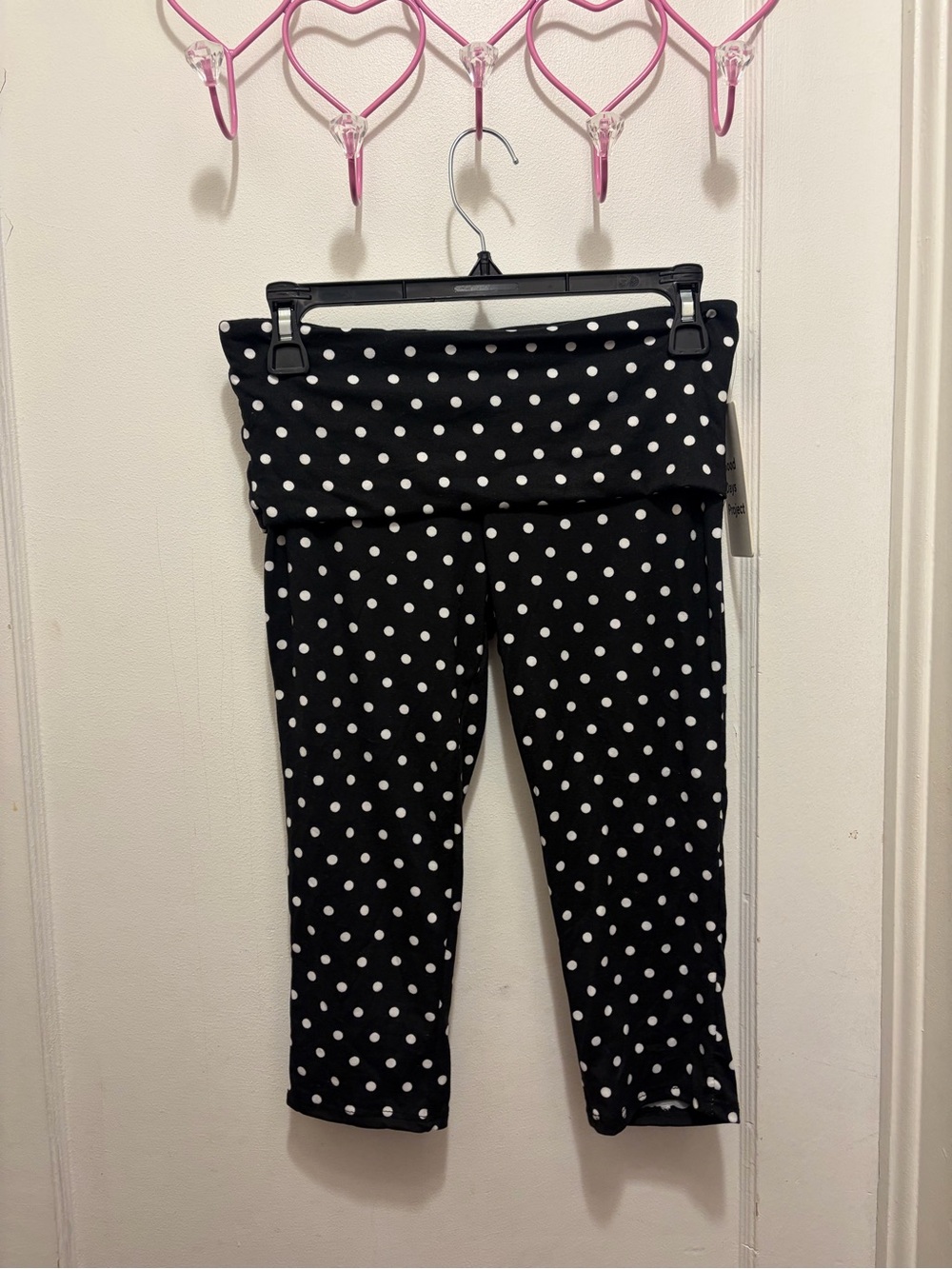 black & white polka dot leggings capris with fold over waistband